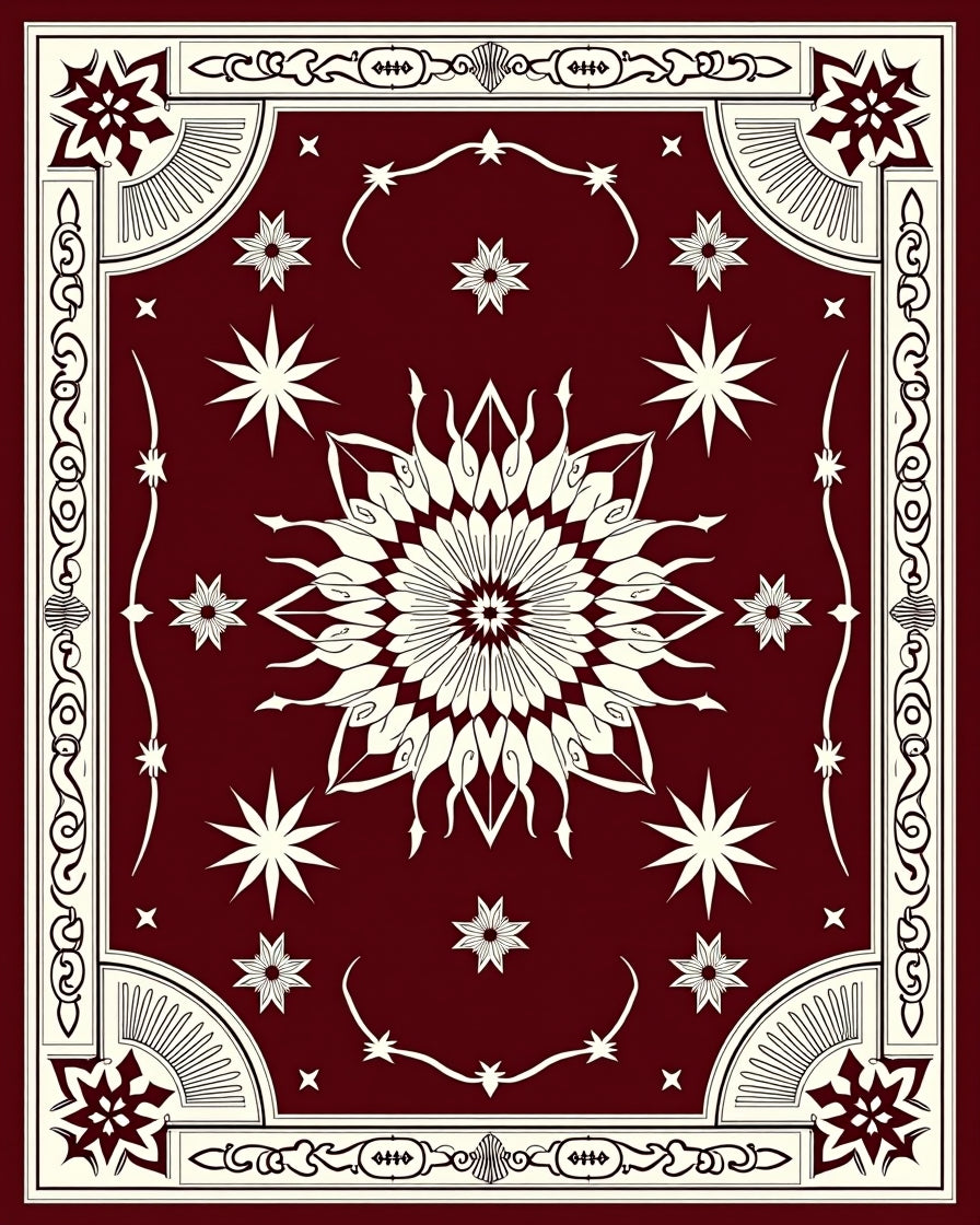 Starburst Floral Patterned Vintage Rug