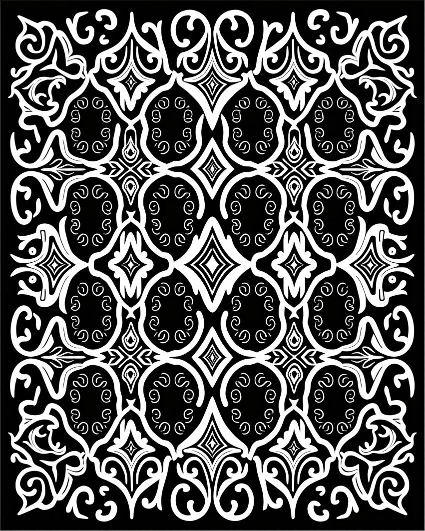 Monochromatic Ornate Floral Scroll Pattern Rug