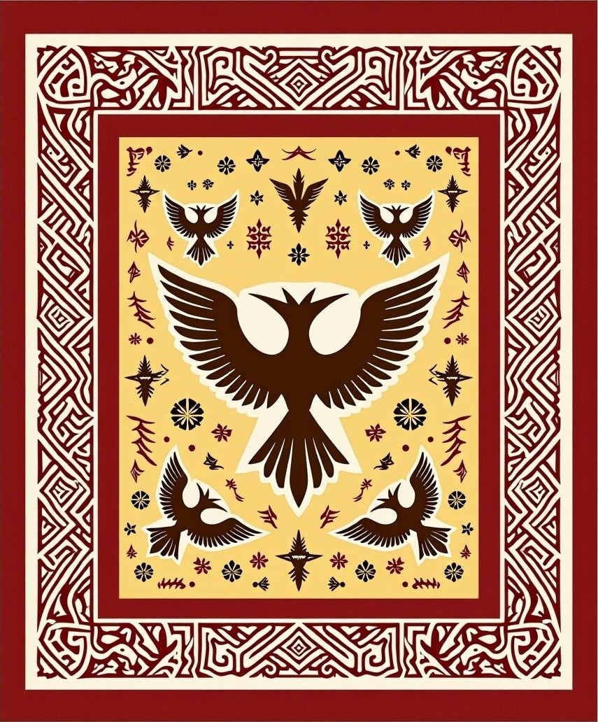 Bold Bird Geometric Ornament Design Rug
