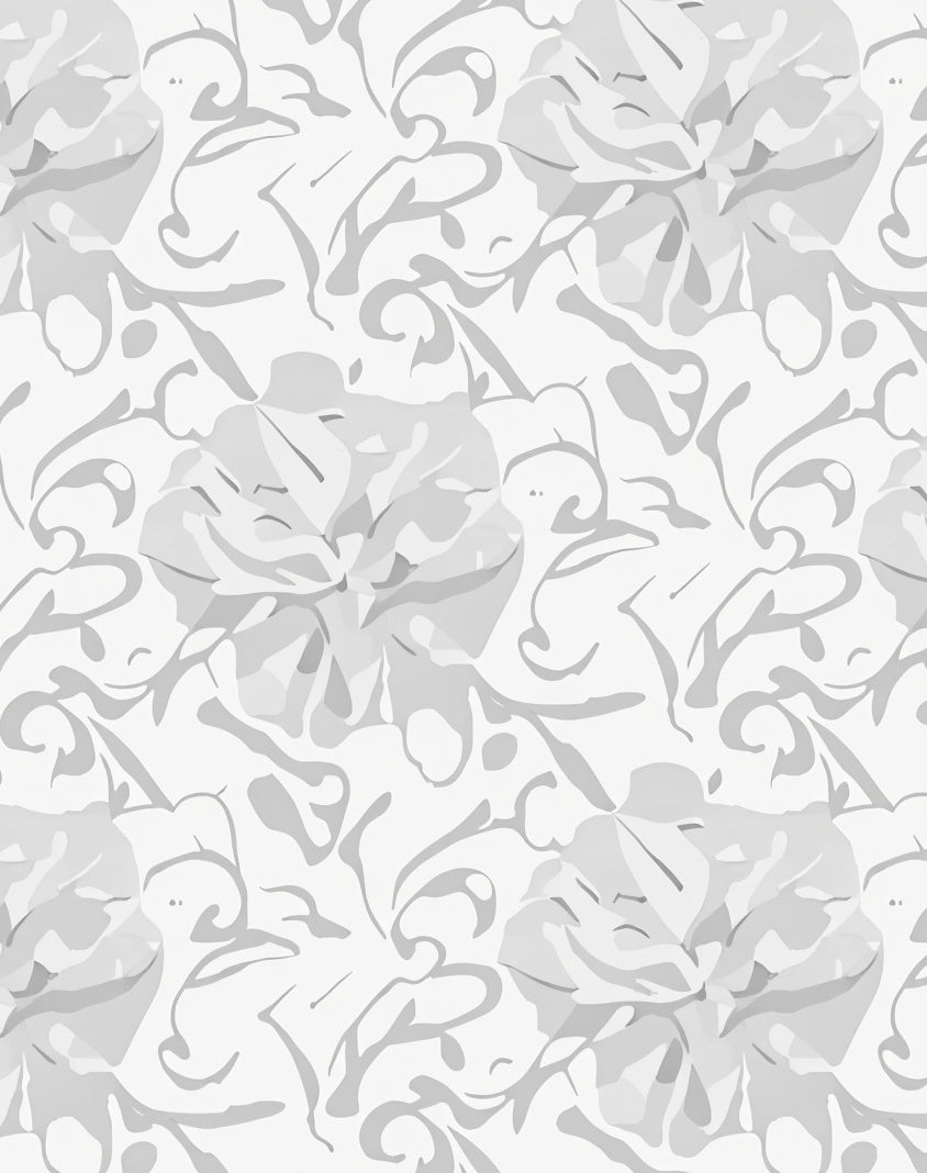 Soft Gray Floral Scroll Pattern Rug