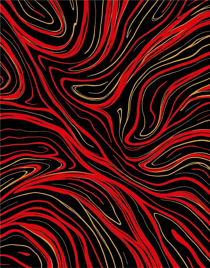 Striking Red Gold Swirl Pattern Rug