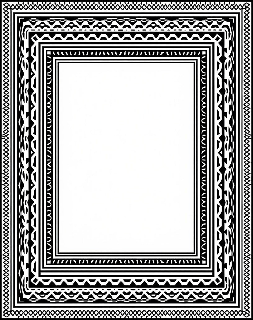 Black White Multi-Layered Tribal Rug