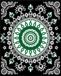 Green Floral Medallion Black White Rug