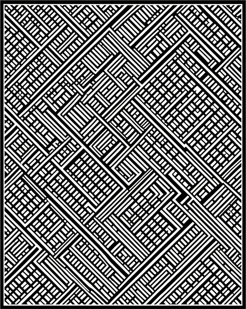 Abstract Black White Geometric Maze Design Rug