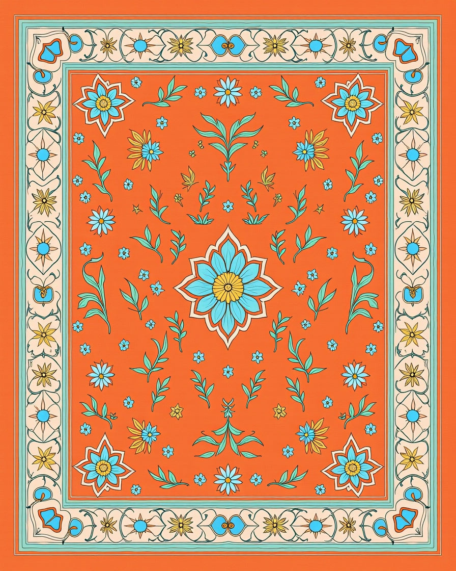 Vibrant Floral Garden Inspired Design Rug