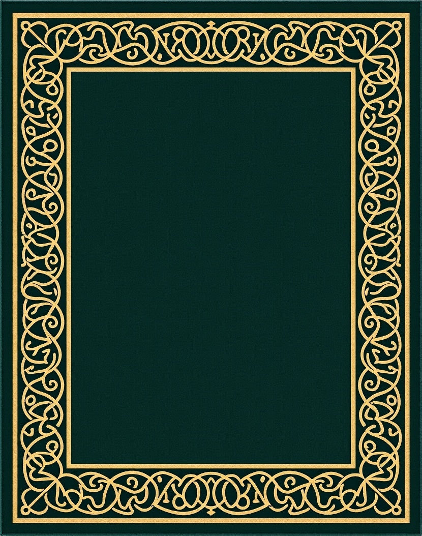 Ornate Green Gold Border Rug