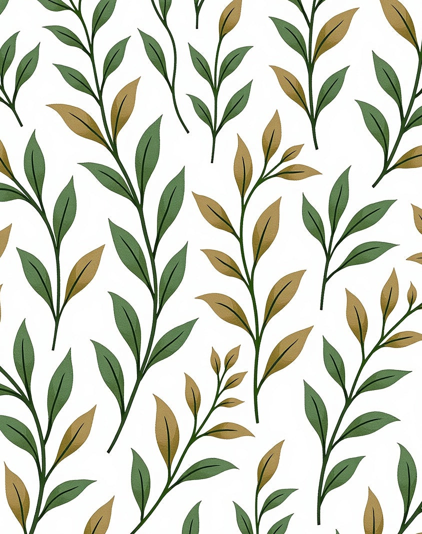 Botanical Branch Pattern With Green Leaves Rug