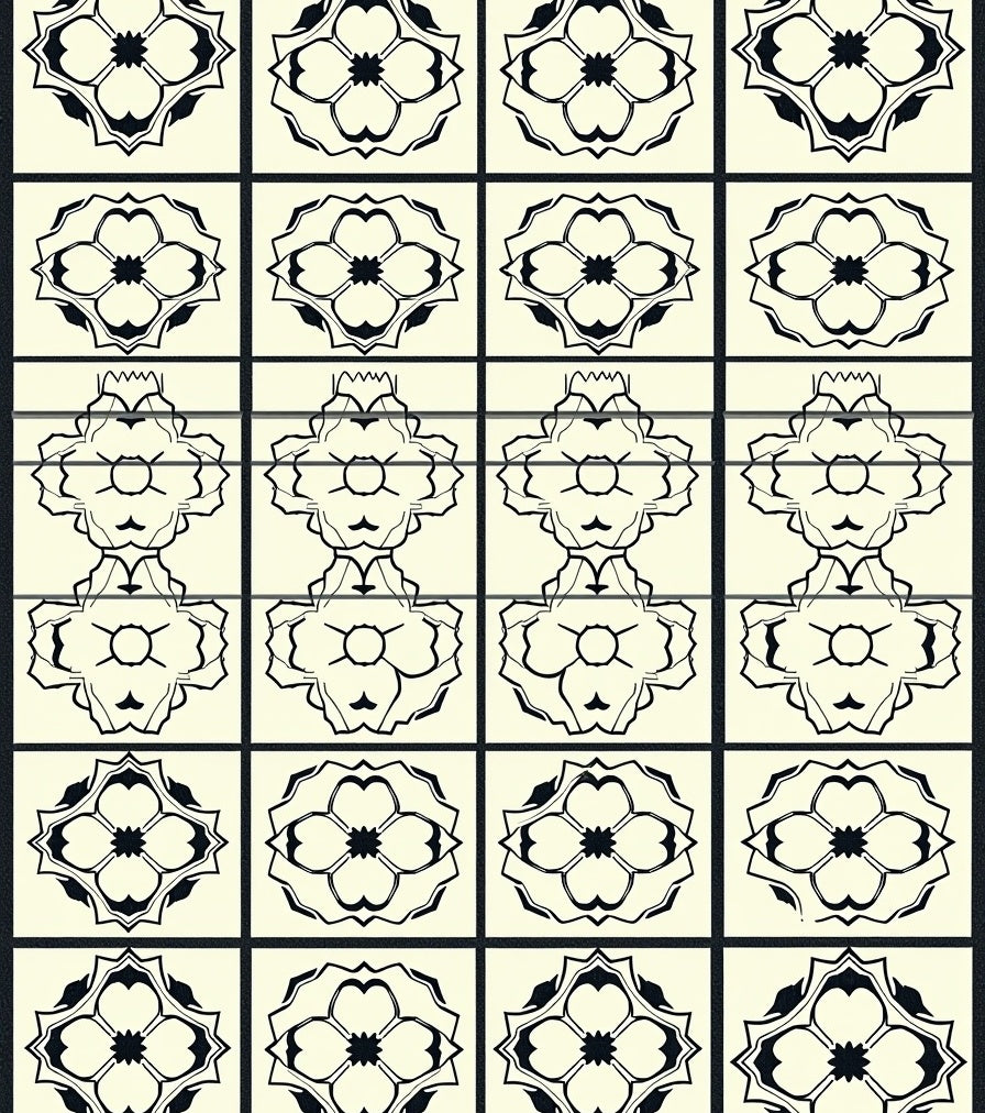 Monochrome Floral Symmetry Design Rug