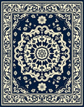 Dark Blue Floral Scrollwork Pattern Rug