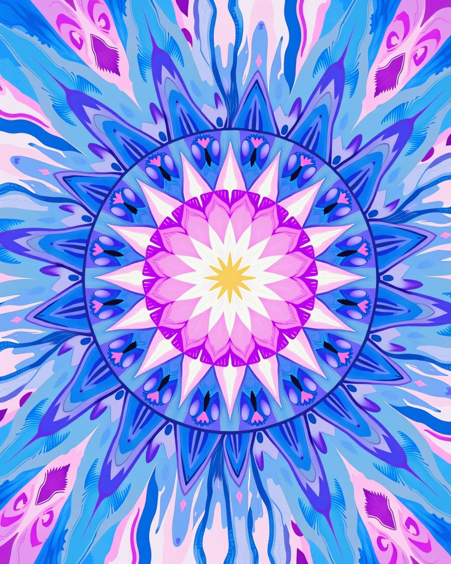 Geometric Mandala With Pink Blue Hues Rug