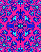 Vibrant Blue Pink Floral Scroll Rug