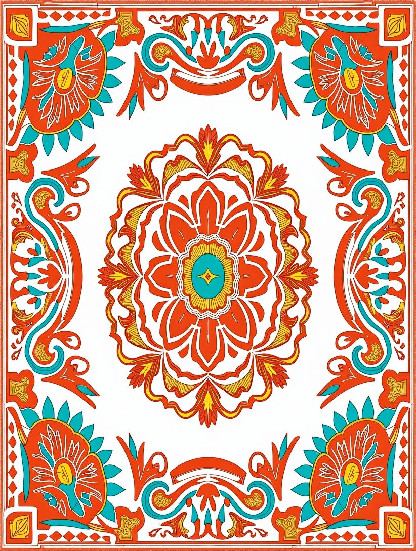 Vibrant Floral Medallion Patterned Design Rug