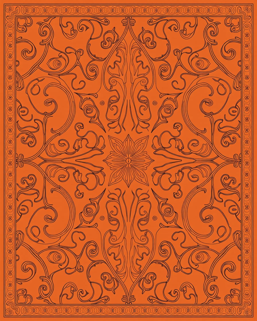 Intricate Floral Swirls Orange Design Rug