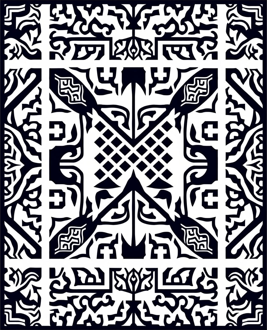 Bold Black White Geometric Motif Rug