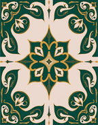 Ornate Emerald Gold Floral Pattern Rug