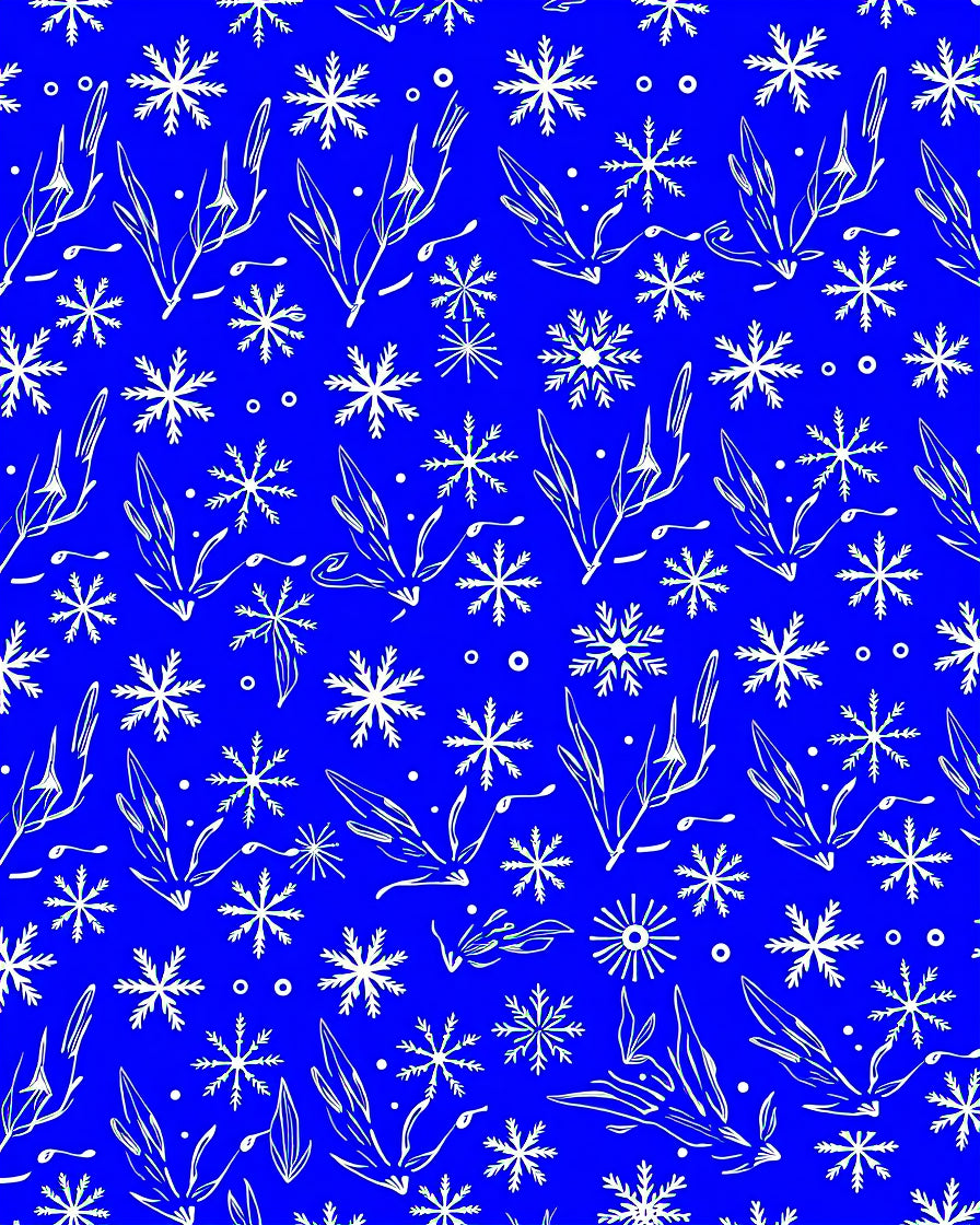 White Snowflakes and Leaves on Blue Rug