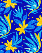 Bold Blue Yellow Floral Swirls Rug