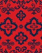 Bold Red Navy Damask Pattern Rug