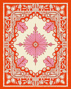 Pink Floral Square Ornamental Rug