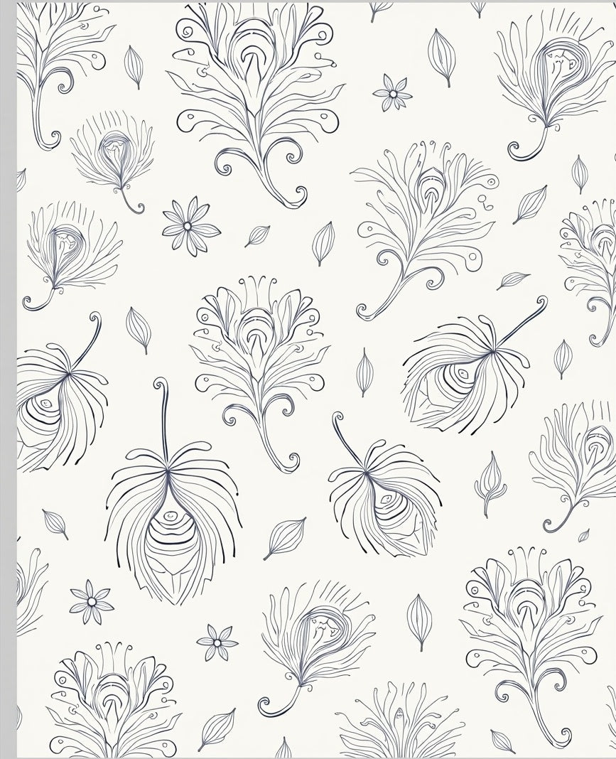Feather Floral Line Art Pattern Rug
