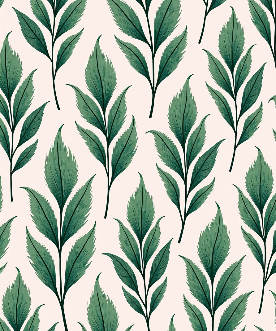 Elegant Green Leaf Botanical Pattern Rug