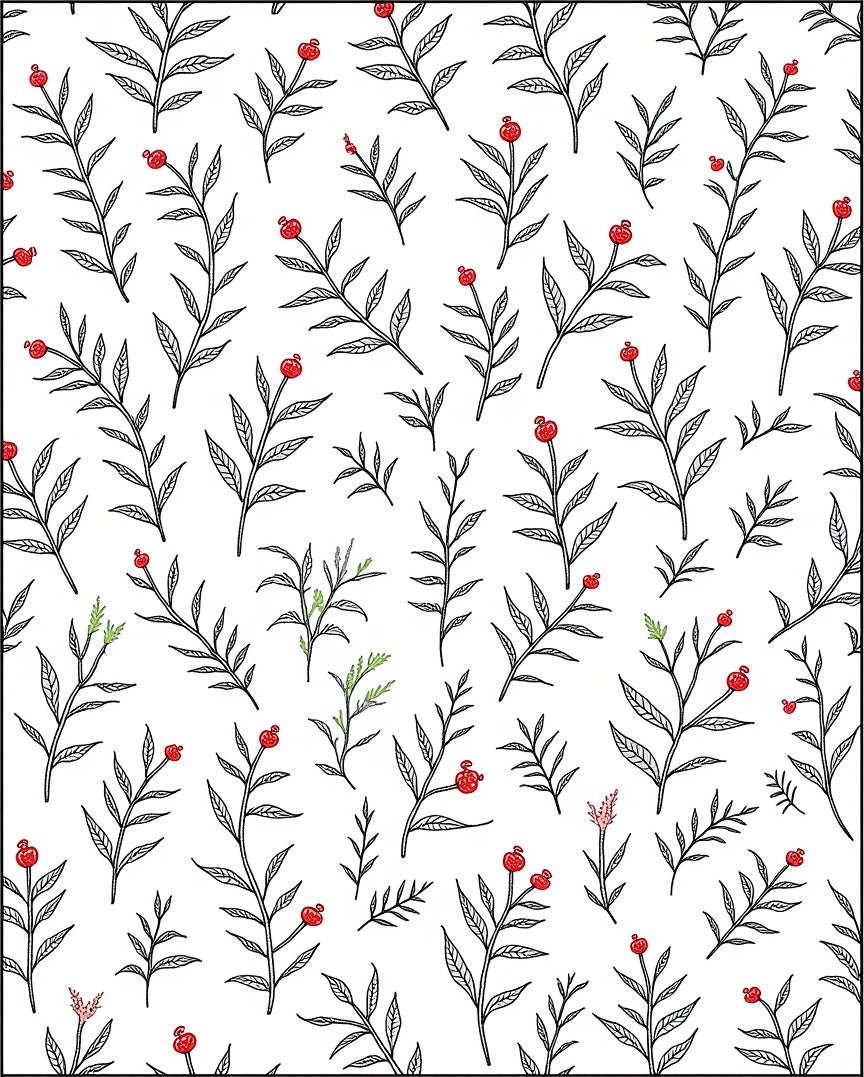 Delicate Red Berry Botanical Sprigs Rug