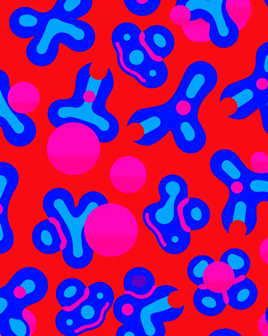 Abstract Blue And Pink Blob Pattern Rug