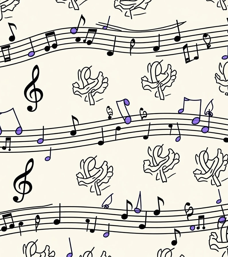 Musical Notes and Abstract Floral Harmony Rug