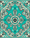 Antique Turquoise Floral Scroll Pattern Rug