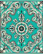 Antique Turquoise Floral Scroll Pattern Rug