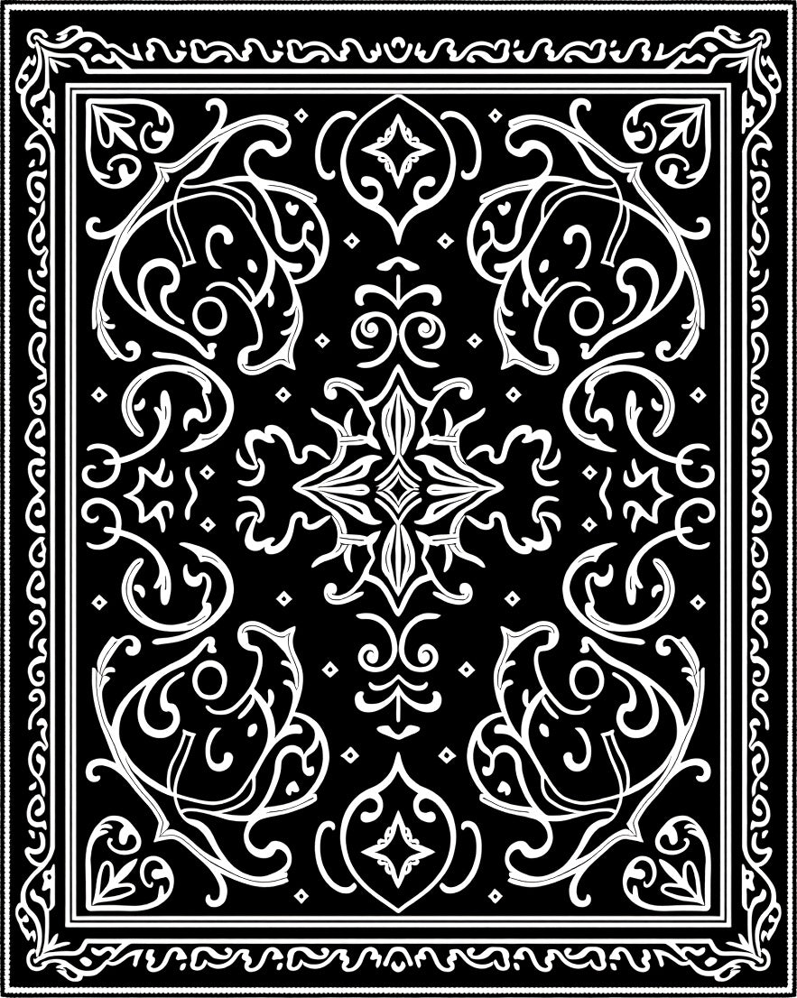 Monochromatic Ornate Scrollwork Ornamental Design Rug