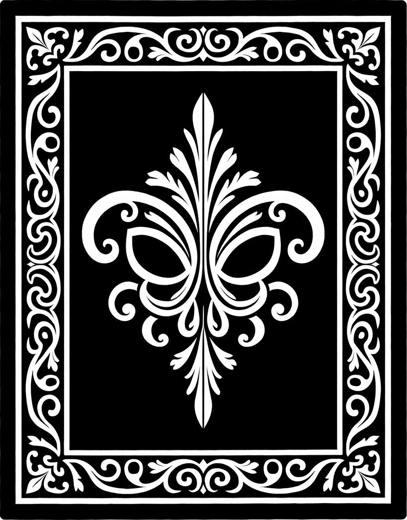 Ornate Black White Floral Swirl Rug