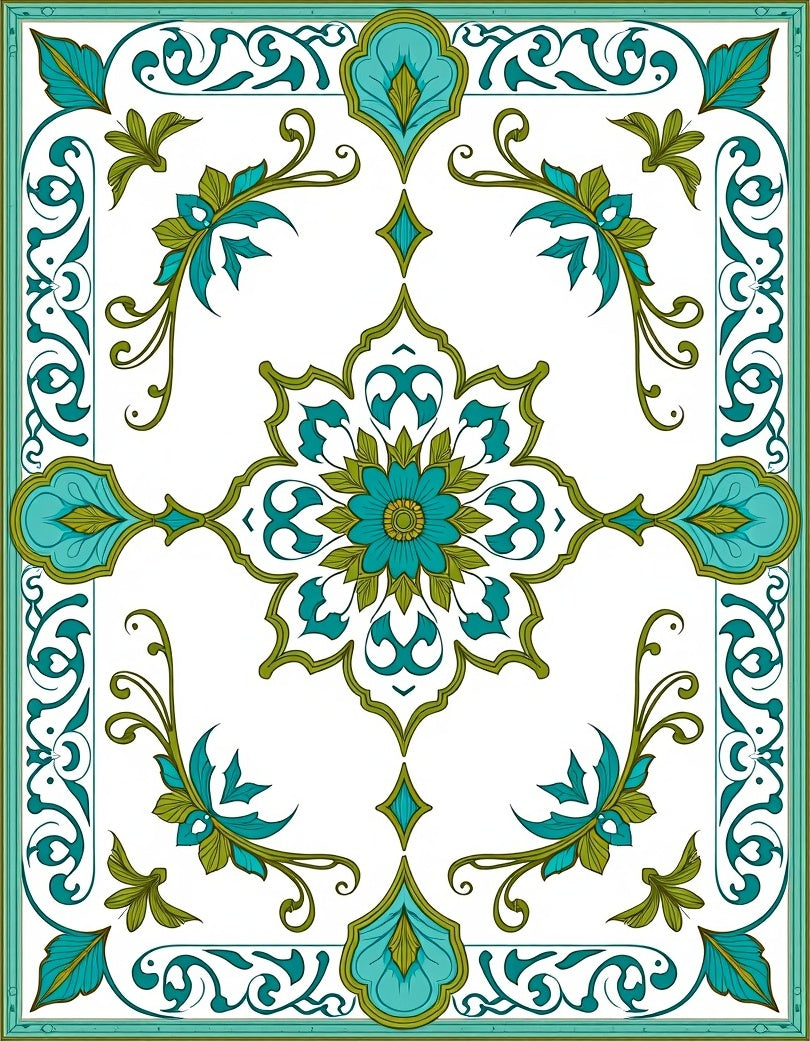 Emerald Teal Floral Intricate Design Rug