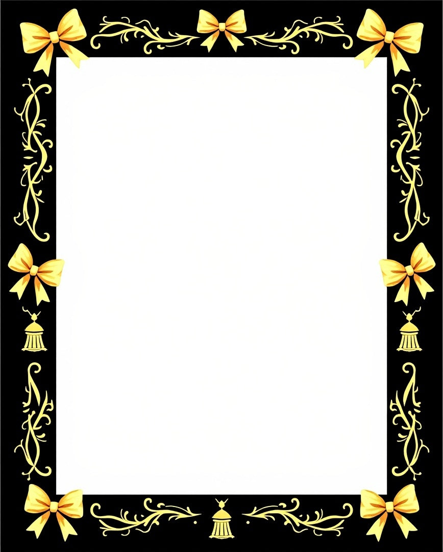Golden Bow Ornate Scroll Border Rug