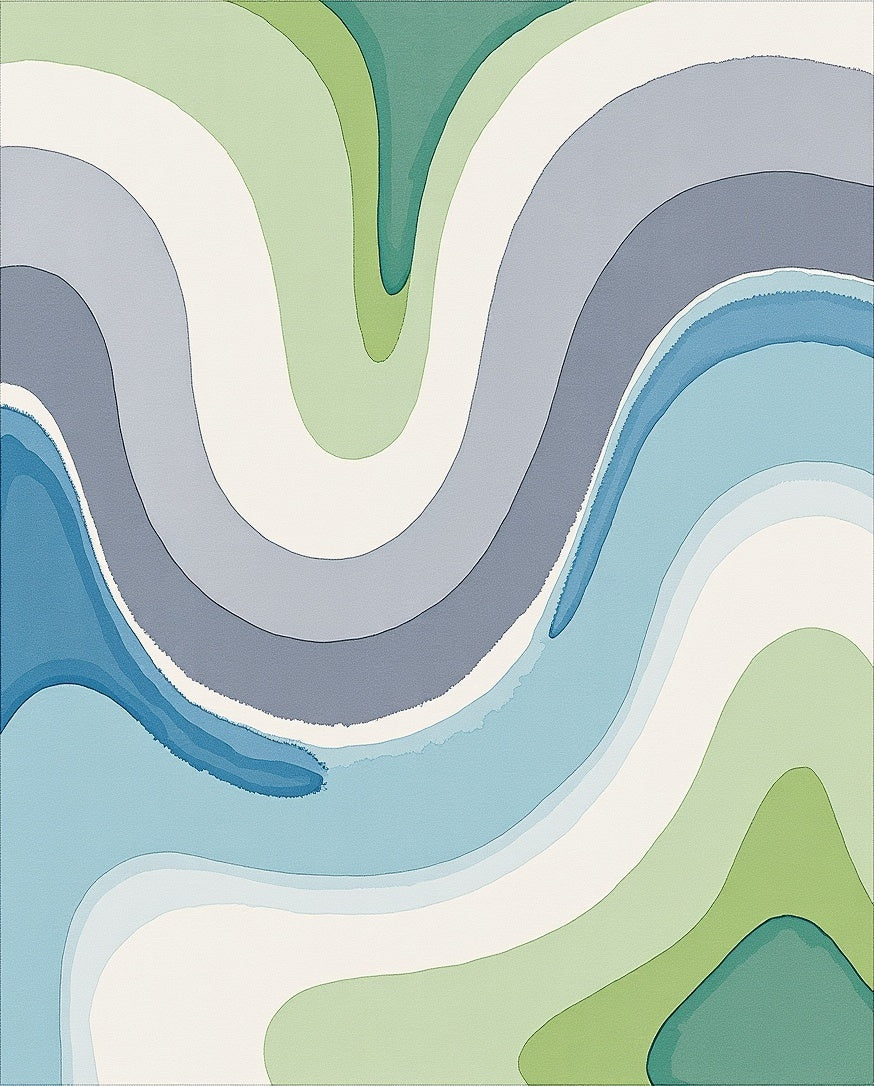 Abstract Wavy Blue Green Flow Rug