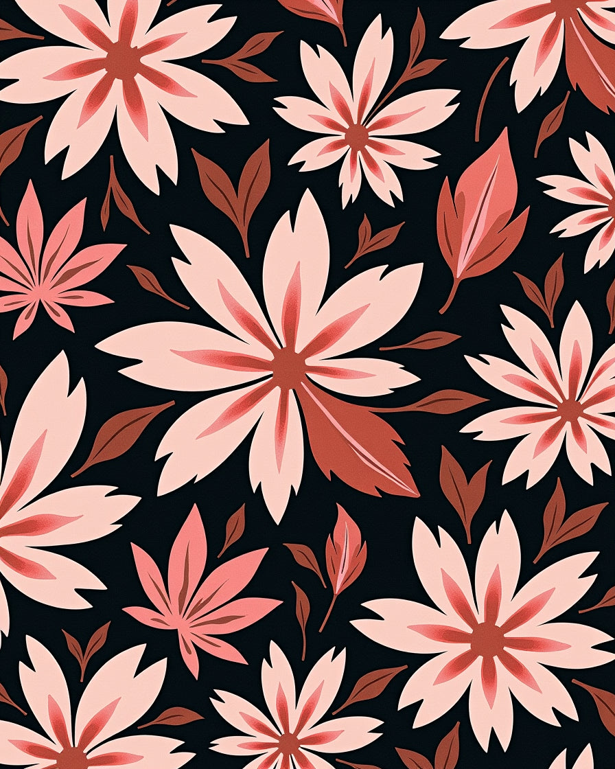 Pink 7 Petal Flowers Leafy Pattern Rug