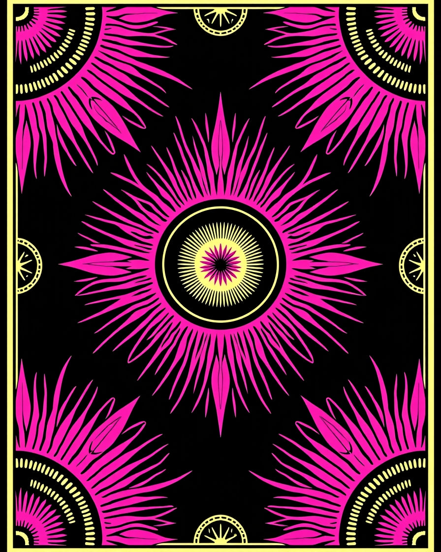 Vibrant Pink Sunburst Mandala Design Rug