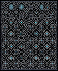 Black White Teal Floral Lattice Rug