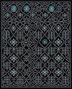 Black White Teal Floral Lattice Rug