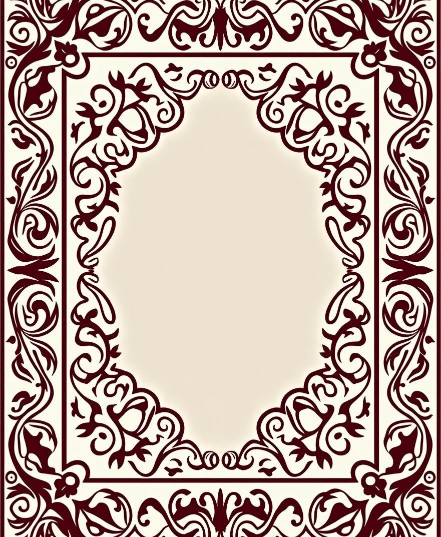 Rich Burgundy Flourish Border Design Rug
