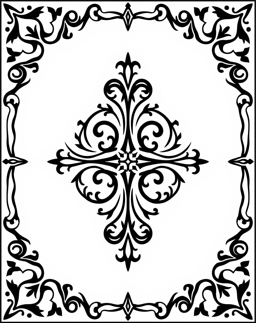 Black Ornate Floral Design Rug