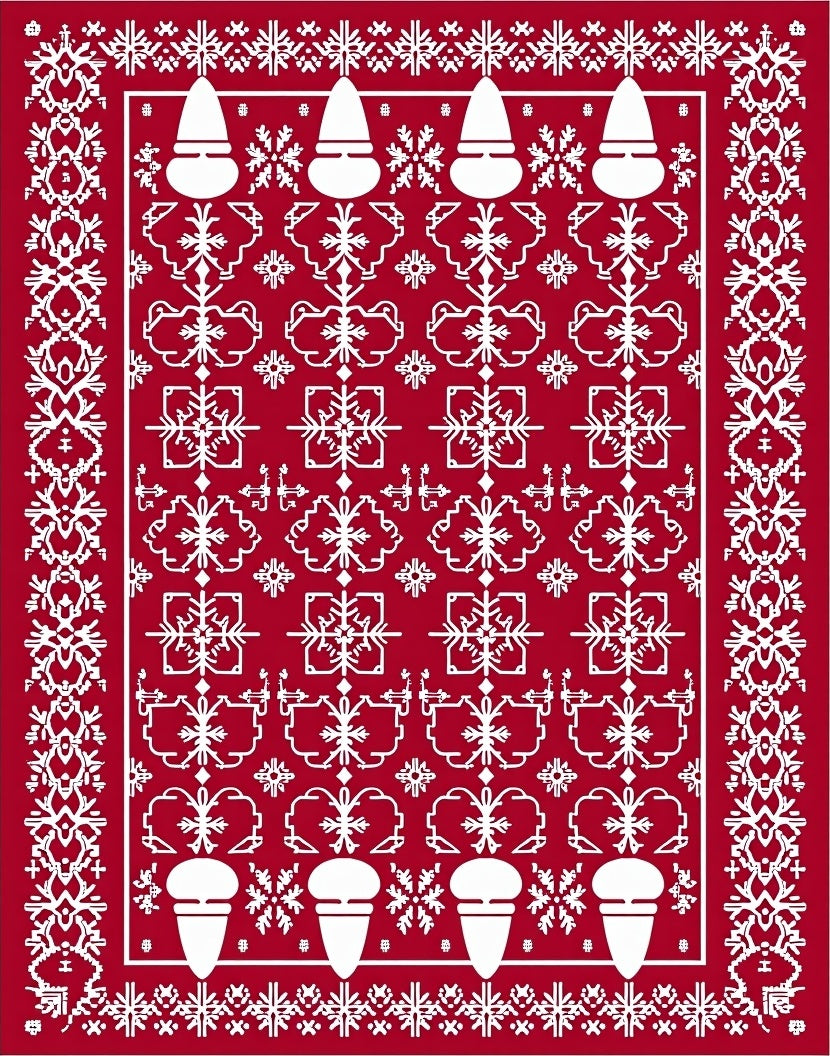 Red White Christmas Icon Geometric Rug
