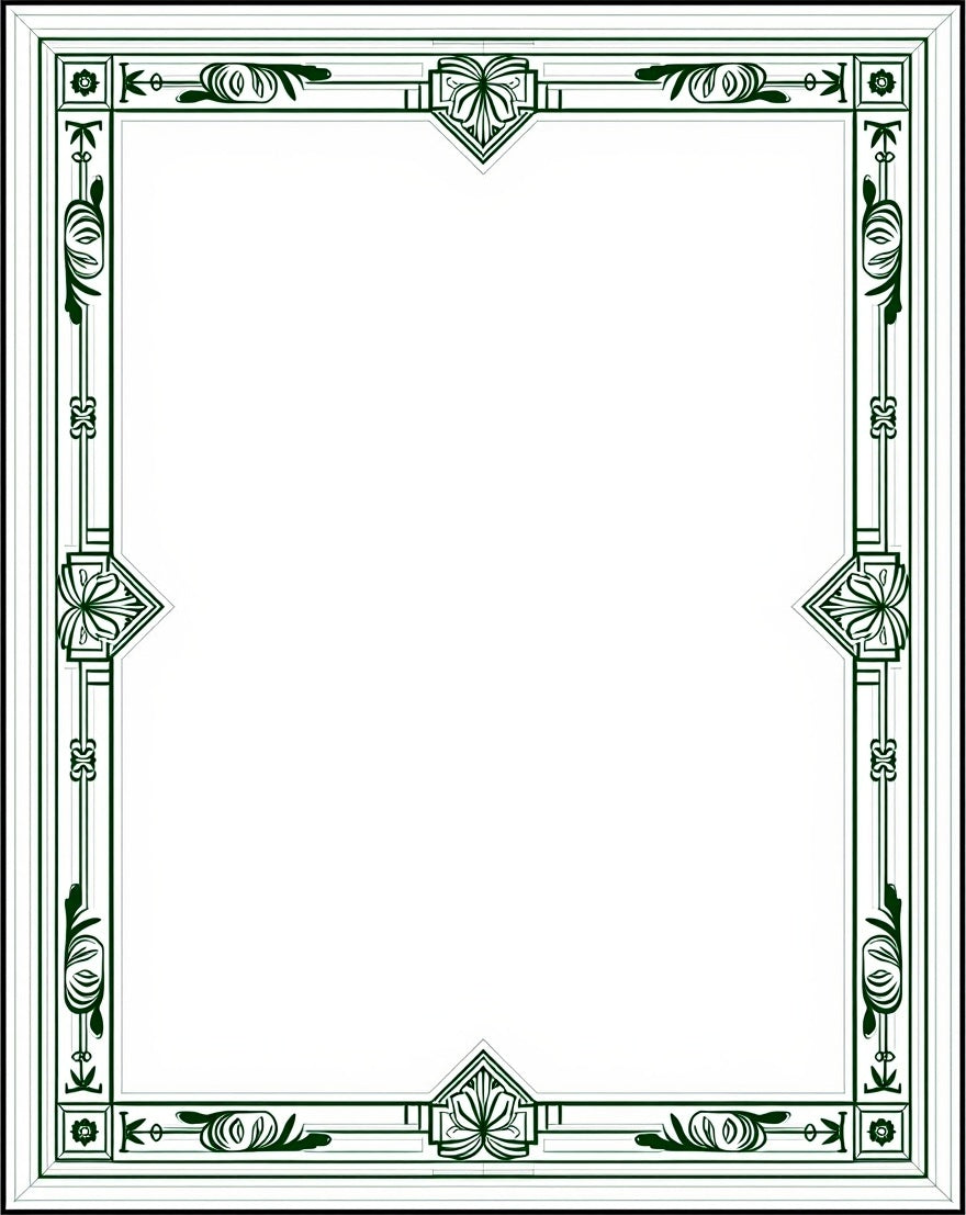 Green Art Deco Floral Border Design Rug