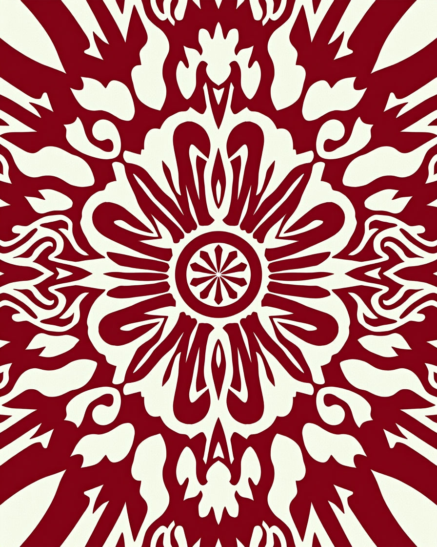 Bold Red Cream Mandala Pattern Rug