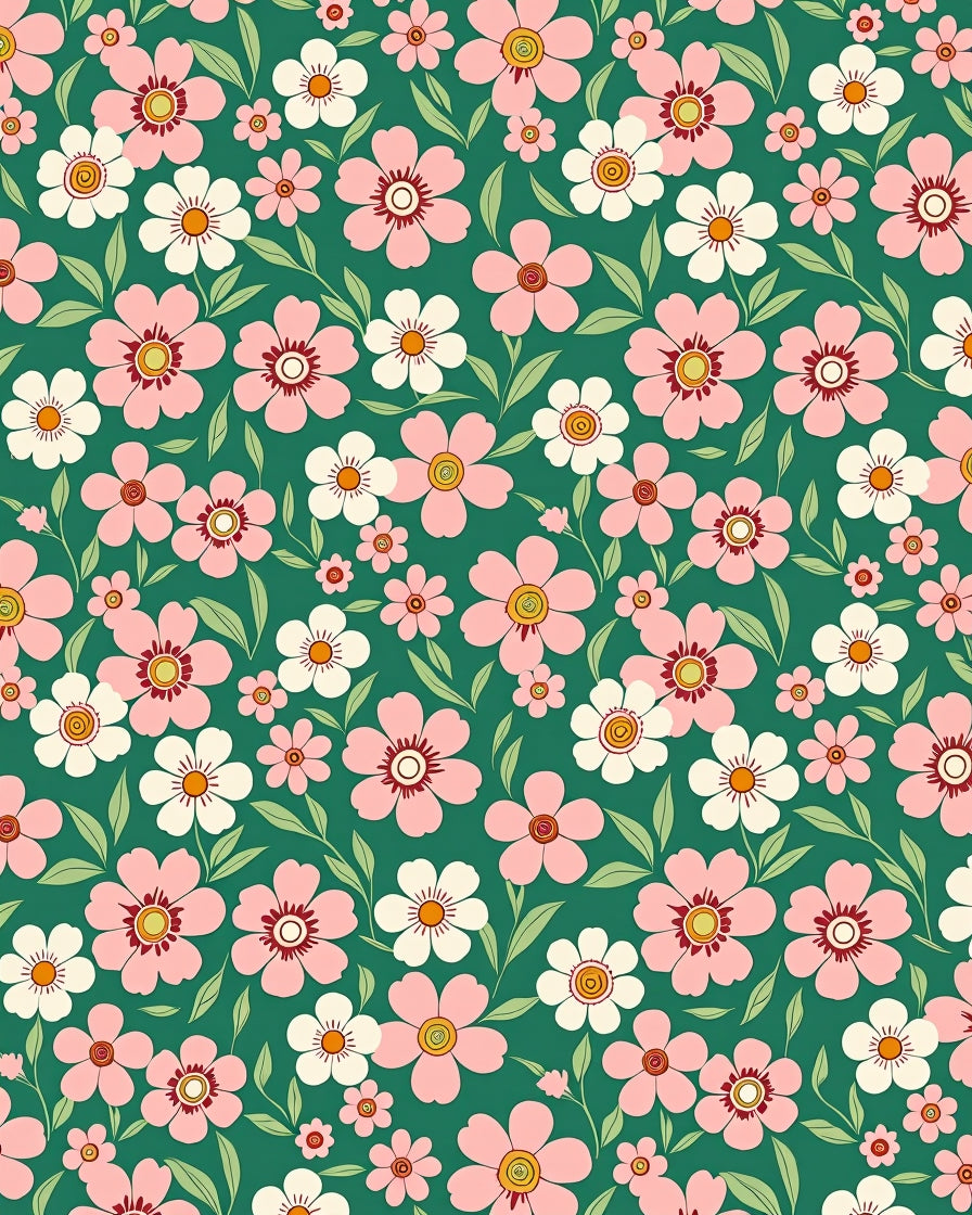 Pink White Flower Garden Pattern Rug