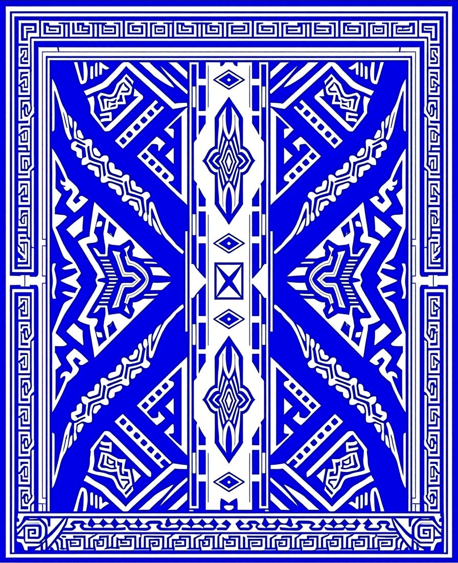 Bold Blue White Geometric Abstract Rug