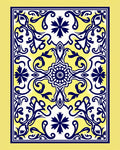 Ornate Blue Yellow Floral Patterned Rug