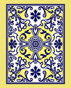 Ornate Blue Yellow Floral Patterned Rug