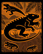 Orange Lizard Tropical Landscape Rug