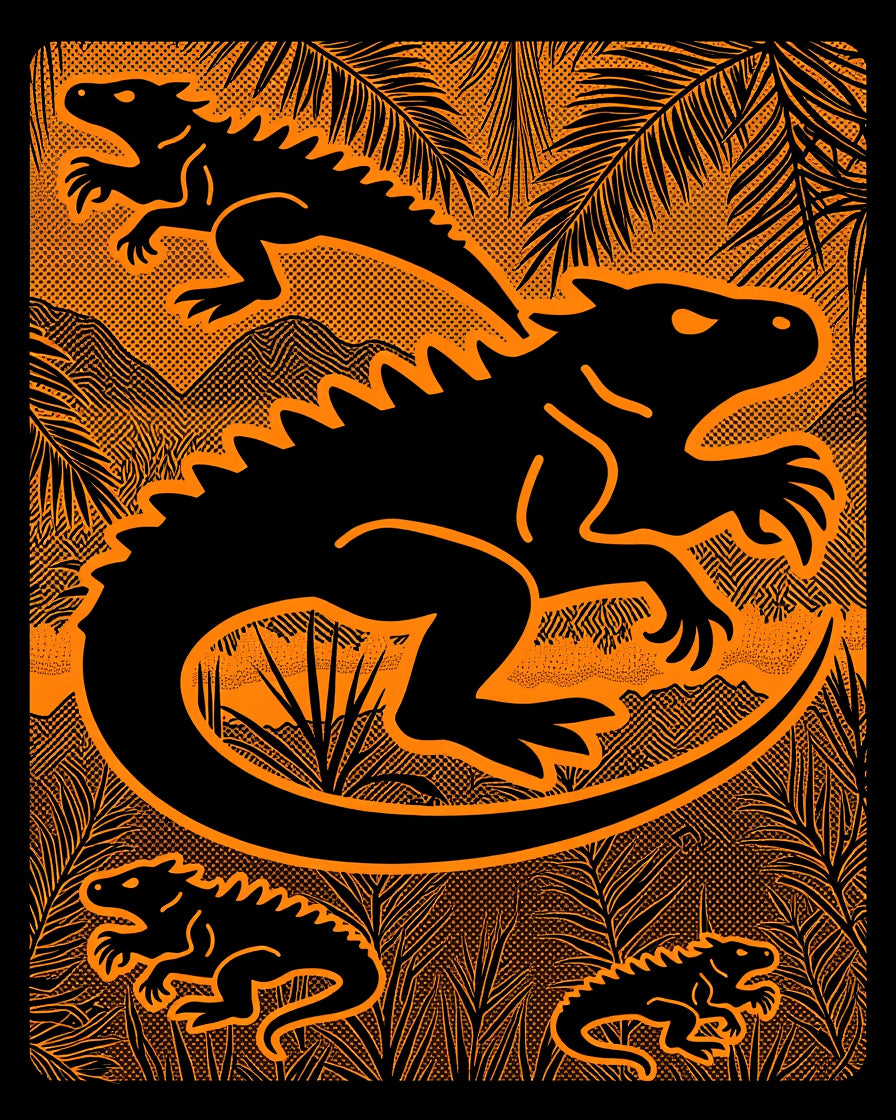 Orange Lizard Tropical Landscape Rug